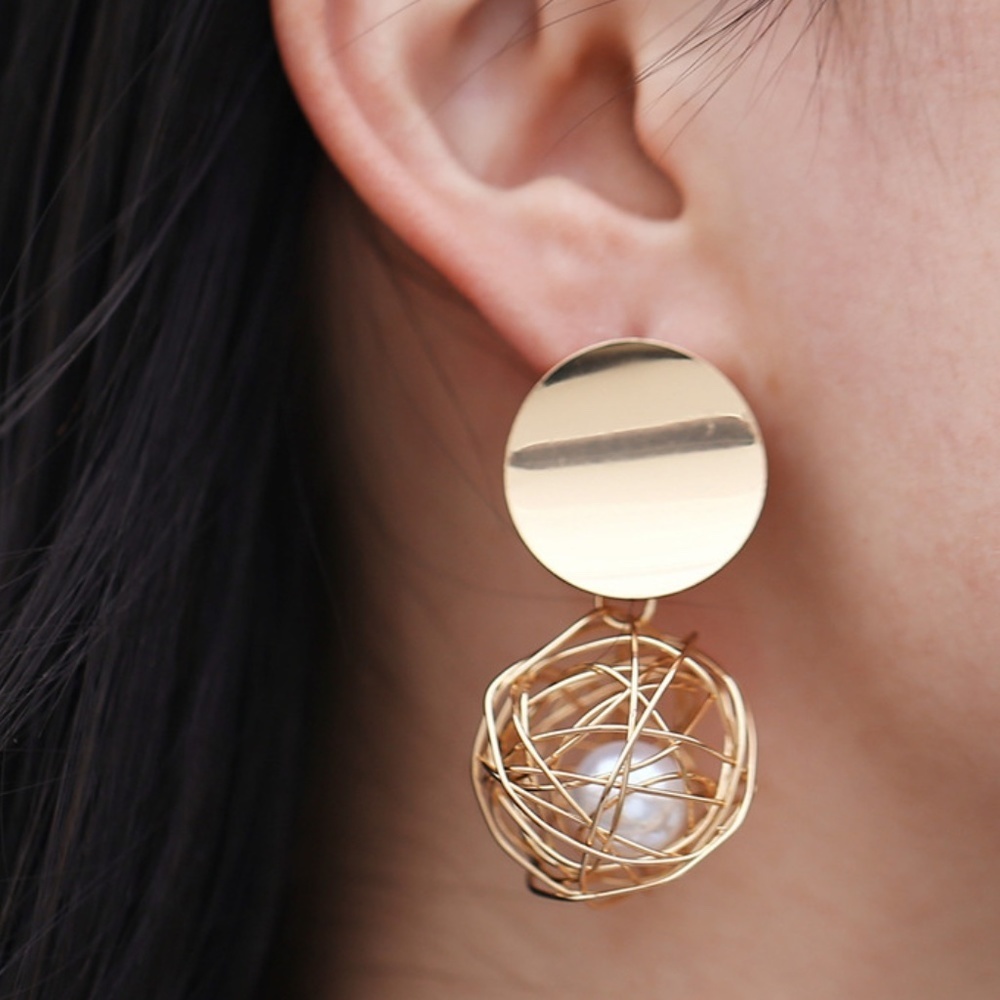 *YESENAI* Gold x Pearl Braided Ball Design Fashion Earrings